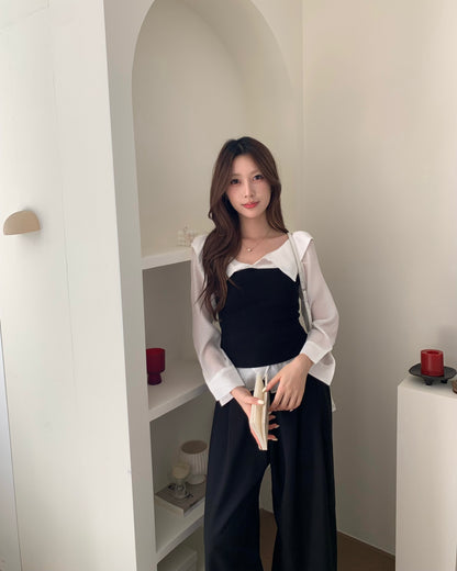 成熟恤衫假兩件上衣