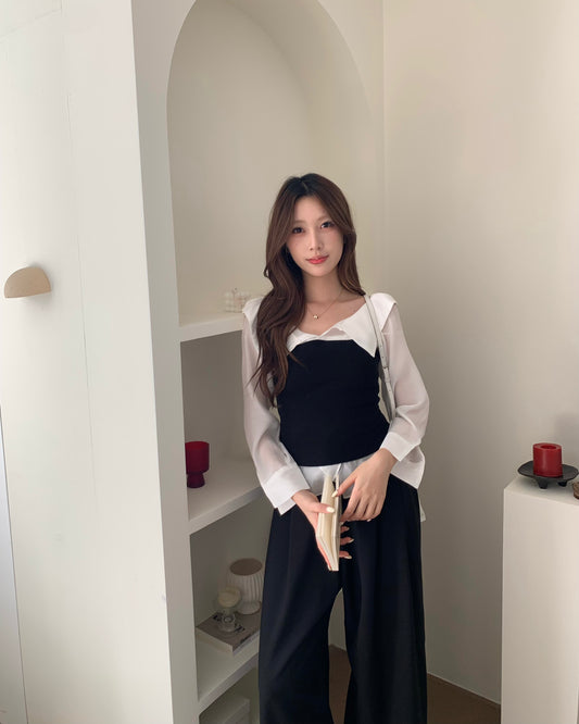 成熟恤衫假兩件上衣