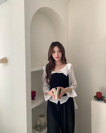 成熟恤衫假兩件上衣