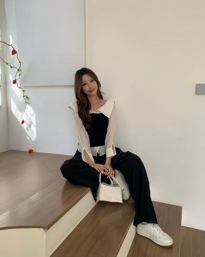 成熟恤衫假兩件上衣