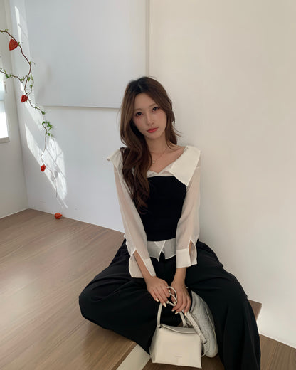 成熟恤衫假兩件上衣