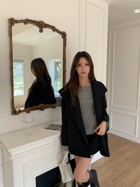 翻領毛呢綁腰大衣